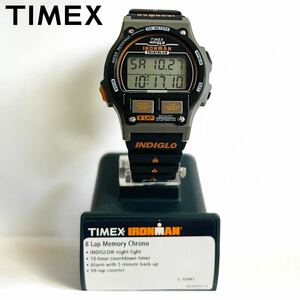 美品 箱付き TIMEX IRONMAN 8 LAP Memory Chrono Indiglo ナイトライト 防水 クォーツ式 CR2016 デジタル ウォッチスタンド 説明書 保証書