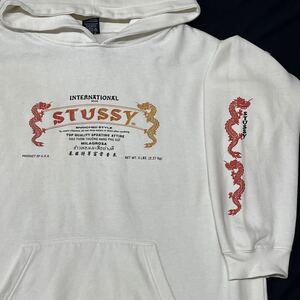 90s STUSSY パーカー USA企画 ヴィンテージ ドラゴン ステューシー　　90年代 龍 アームデザイン フーディー スウェット トレーナー YL458