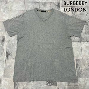 BURBERRY LONDON バーバリーロンドン Tシャツ T-shirt TEE 半袖 Vネック 無地 福助 日本グレー サイズL 玉SS1909