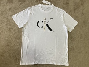 新品未使用！ カルバンクライン メンズ ckタテロゴ Tシャツ Lサイズ ホワイト/ブラック/ゴールド 白黒金 半袖 カットソー Calvin Klein