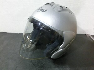 T【A7-17】【100サイズ】Arai アライ/SZ-Ram3 フラットシルバー ジェットヘルメット/57-58cm Mサイズ/※傷・汚れ有