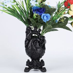 ブラック Lサイズ 心臓型の花瓶 心臓 ハート 花瓶 植木鉢 花 ユニーク インテリア 置物 装飾 オーナメント 彫刻 702