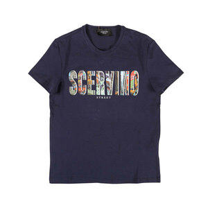 SCERVINO Street ロゴ Uネック半袖Tシャツ TSU015 ネイビー x マルチカラー L 26844nv【S26850】シェルヴィーノ ストリート