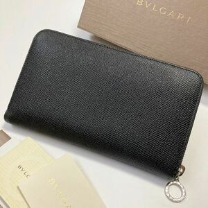 ★BVLGARI ブルガリ ラウンドファスナー ジップ 長財布 レザー カーフ ブラック メンズ レディース 極上美品【鑑定済み 本物保証】