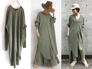 Deuxieme Classe AMERICANA ドゥーズィエムクラス別注 アメリカーナ 2019SS サーマル ロングカーディガン ワンピース FREE カーキ ゆったり