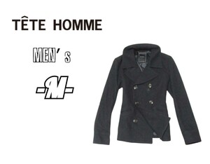 送料込み メンズM◇TETE HOMME◇ピーコート 黒