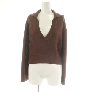 ヤヌーク YANUK 24SS Open Collar Knit ニット セーター Vネック 長袖 F 茶 ブラウン 57141944 /HK ■OS レディース