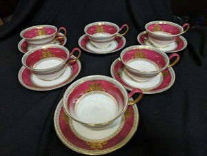 ☆1000円売り切り☆WEDGWOOD ウエッジウッド コロンビア 最高級シリーズ パウダールビー ティーカップ&ソーサ― ピオニー６客