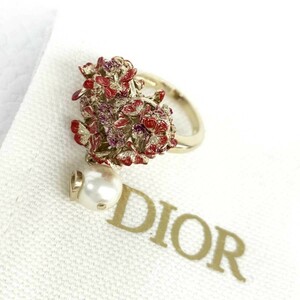 美品◆Christian Dior クリスチャンディオール ルクールデパピヨン リング 10◆ ピンク バタフライ パール レディース 指輪 アクセサリー