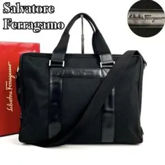 【美品】フェラガモ　ハンドバッグ　2way　ビジネス　キャンバス　レザー　黒色