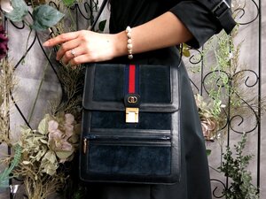 ●超美品●GUCCI オールド グッチ●シェリー●スエード カーフ レザー 本革●ショルダー バッグ●ネイビー●G金具●イタリア製●Js53541