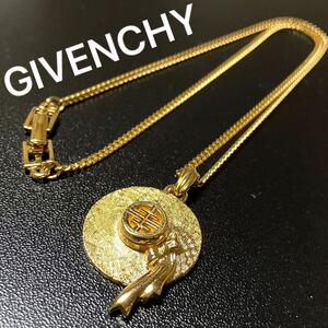 【ws330】美品 GIVENCHY ジバンシー リボン付き帽子 ネックレス ゴールドカラー