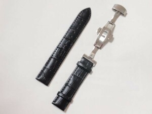 送料無料 腕時計 交換用ベルト クロコダイル型押し 牛本皮バンド 黒 19mm