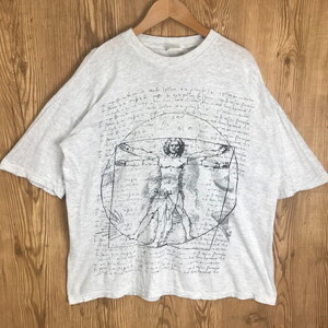 90s Leonardo da Vinci ウィトルウィウス的人体図 半袖 Tシャツ サイズ メンズ XL位 00年代 レオナルドダヴィンチ 偉人 古着 s24072042