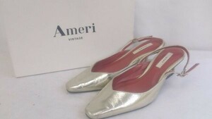 Ameri VINTAGE アメリ パンプス ヒール　アンクルストラップ　スクエアトゥ　擦れ有り Sサイズ シルバー レディース 1208000012347