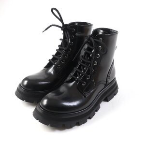 極美品★Alexander McQueen アレキサンダーマックイーン 657569 レースアップ レザー ワンダーブーツ ブラック 35 保存袋付 レディース