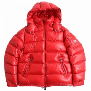 美品△国内正規品 MONCLER モンクレール MAYA マヤ ロゴワッペン付き フーデッド ダブルジップ ダウンジャケット レッド 4 メンズ 冬物