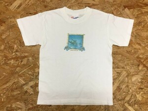 United Sports USA製 アメカジ サーフ BONIN ISLAND 小笠原諸島 イルカ 絵画 半袖Tシャツ キッズ コットン100% M(6-8) 白