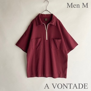 【極美品】 A VONTADE 日本製 アボンタージ HALF ZIP POLO S/S ハーフジップポロ Wポケット ギザコットン プルオーバー ボルドー size M sk