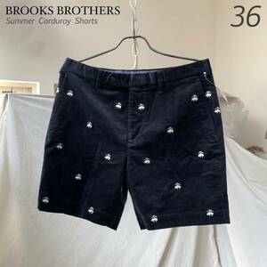 新品正規 ブルックスブラザーズ BROOKS BROTHERS サマーコーデュロイ ロゴ 刺繍 総柄 7in ショーツ 36 ショートパンツ メンズ 送料無料