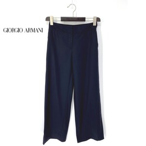 A6522/美品 春夏 GIORGIO ARMANI ジョルジオアルマーニ 黒ラベル ウール カシミヤ トラウザーズ スラックス ワイドパンツ 40 紺/レディース