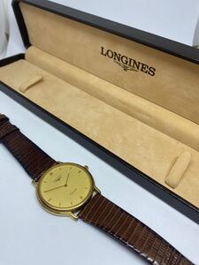 1円〜 LONGINES ロンジン クオーツ ラウンド型 ベゼル 文字盤 ゴールド SS ベルト社外 純正 箱付き 腕時計 不動 2針 クラシック 売り切り