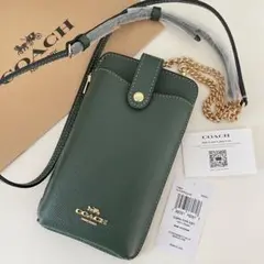 COACH コーチ　スマホケース　ショルダーバッグ　財布　ダークグリーン　緑色