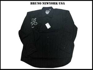 新品 【黒色-4XLB】 Bruno Newyork ストライプシャツ　人気大きいサイズ　ローライダー　ドレススタイル