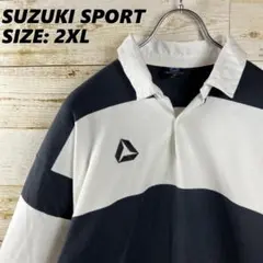 ✨SUZUKI SPORT✨ラガーシャツ 白 黒 ワンポイントロゴ ボーダー