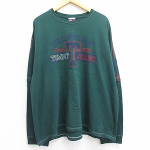 【50%OFF】XL/古着 トミーヒルフィガー トミージーンズ 長袖 ブランド Tシャツ メンズ 90s ビッグロゴ 大きいサイズ クルーネック 緑 5OF