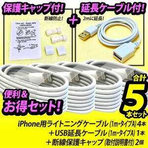 iPhone USB充電器ライトニングケーブル 1m アップルApple純正品質 lightning タイプA TypeA Type-C非対応 USB延長ケーブル＋保護キャップ付