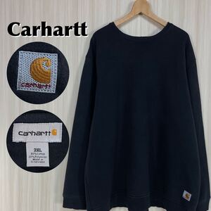 ☆人気アイテム☆ビッグサイズ☆Carhartt カーハート 裾ロゴ 裏起毛 スウェット トレーナー 2XL オーバーサイズ ブラック 黒 アメカジ 古着