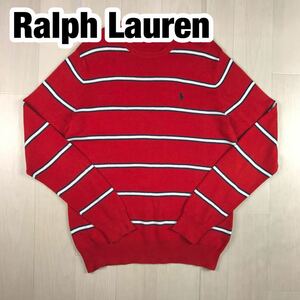 Ralph Lauren ラルフローレン コットンセーター S レッド ホワイト ネイビー 刺繍ポニー