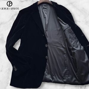 極美品/XL相当◆極艶希少ミッドナイトブルー◆ジョルジオ アルマーニ ベロア テーラードジャケット GIORGIO ARMANI RAGLAN ベルベット 52