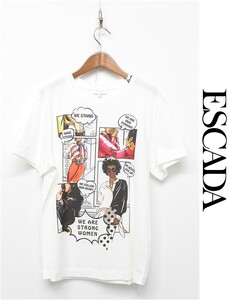 HGB-Q315/未使用 タグ付き ESCADA 半袖Tシャツ Ekomikss コミック クルーネック XS 実寸M~L 白