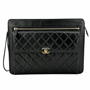 【中古】 CHANEL シャネル マトラッセ クラッチバッグ AP0171 ラムスキン レザー バイカラー金具 黒 ギャラ付 24025826 AS