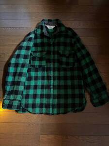 ★70s USA製ヴィンテージWoolrich ウールリッチ バッファローチェック ウールシャツ 緑×黒 サイズＬ倹/ アウトドア 70s 80ｓ90s OLD