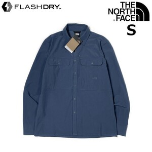 1円～!売切!【正規新品】THE NORTH FACE SNIKTAU L/S SUN SHIRT 長袖 US限定 速乾 胸ポケット アウトドア FLASHDRY(S)青 180914-15