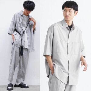 新品 Loungewear tokyo 麻レーヨン オーバーサイズ 半袖シャツ&テーパードパンツ セットアップ L ライトグレー ビッグシルエット 送料無料