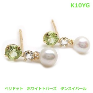 【送料無料】k10YGペリドット　ホワイトトパーズパールピアス■779173-180