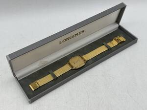 LONGINES ロンジン　本物　スクエア型ケース　フルゴールド　純正ブレスレット付　メンズ腕時計　稼働品　箱付