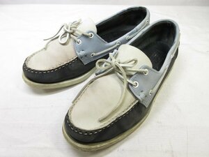 【セバゴ SEBAGO】 ヌバックレザー 外羽根 デッキシューズ 靴 (メンズ) size27 ホワイト系×ネイビー系×ライトブルー系 ■30MZA5855■