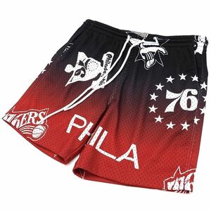 D0505SU7 超美品 24SS Mitchell&Ness/フィラデルフィア76ers ショートパンツ【サイズ：L】ブラック/レッド NBA ミッチェルアンドネス