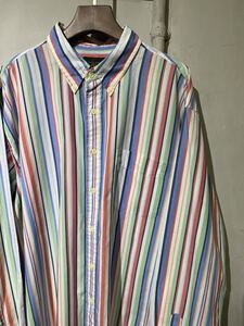 【即決】90s J.Crew Jクルー B.D shirts ボタン ダウン シャツ 長袖 マルチストライプ 90年代 オールド 古着 XL