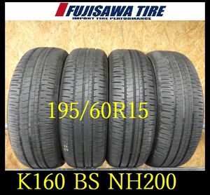 【K160】R7110024 送料無料◆2022年製造 約8.5部山◆BS ECOPIA NH200◆195/60R15 ◆4本