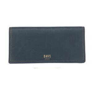 美品◆DAKS LONDON ダックスロンドン 二つ折り長札入 財布◆ ネイビー レザー 小銭入れなし メンズ ケース 小物入れ