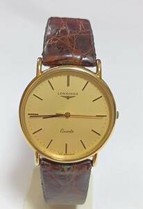 稼働品 ロンジン メンズ腕時計 ゴールド文字盤 三針 新品電池 LONGINES