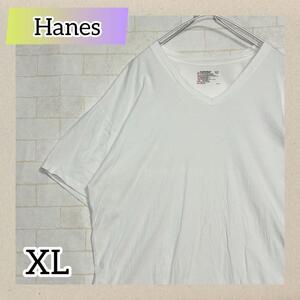 Hanes ヘインズ Tシャツ/カットソー　半袖 無地　白 XL コットン　古着 2624