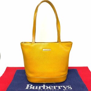 未使用保管品 Burberrys バーバリーズ ノバチェック ロゴ 金具 レザー 本革 ハンドバッグ ミニ トートバッグ ベージュ イエロー 27284