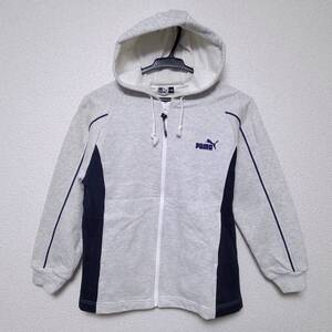 ジャンク品■PUMA プーマ 140サイズ 裏毛 長袖 ジップアップパーカー グレー系 子供用 子供服 裏パイル地 フーディー 男女兼用 リメイクに